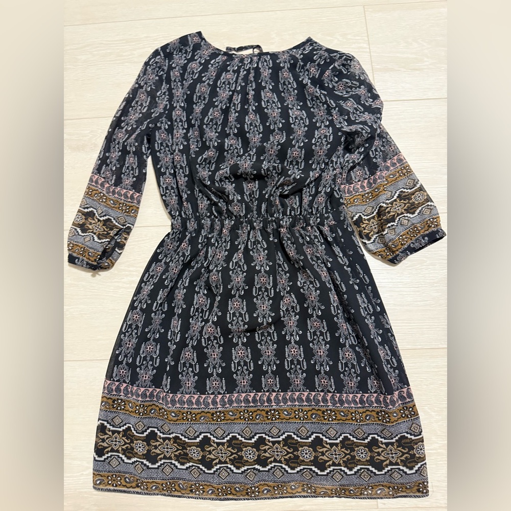 Madewell Boho Black Brown Long Sleeve Dress - Picture 9 of 12